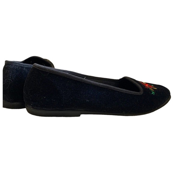 𝅺VINTAGE Tinsel Toes Black Velvet Poinsettia Embroidered Flats 8.5 - Picture 6 of 9